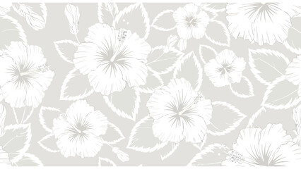 Elegant White Hibiscus Floral Pattern Seamless Background for Decor and Design © berkot ravot