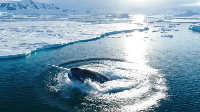Majestic Narwhal Breaching in Icy Arctic Waters