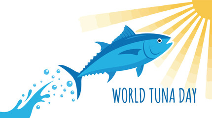 Obraz premium Tuna Leaps Across Blue Waters Flat Vector Illustration