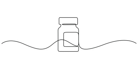 Obraz premium Continuous line drawing of a pharmaceutical container, medicine bottle or a vaccine vial