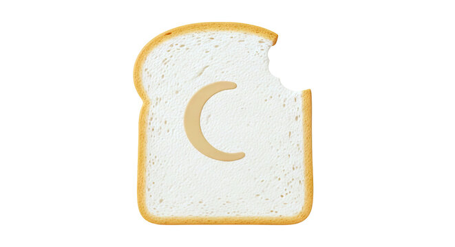 Slice of bread with a bite mark and the letter C