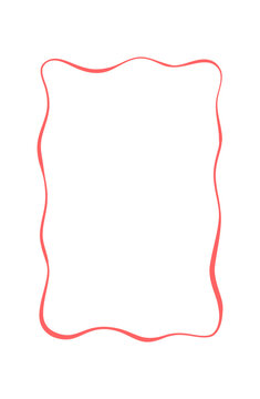 Cute whimsical red ribbon frame sketch. Romantic curly border as simple invite decor. Vertical wedding frame suits love card or valentine day invitation with minimal aesthetic and vintage hand drawn