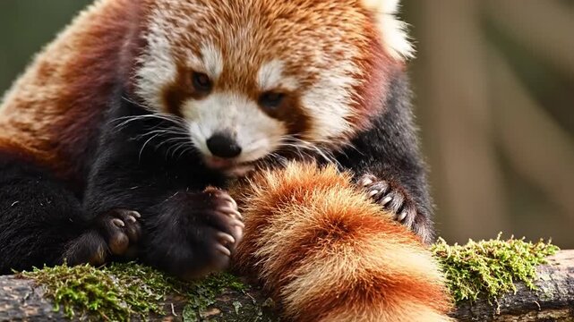 Red Panda Resting on a Mossy Branch