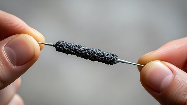 Close-up of Hand Holding a Catalyst Sample Attached to a Wire
