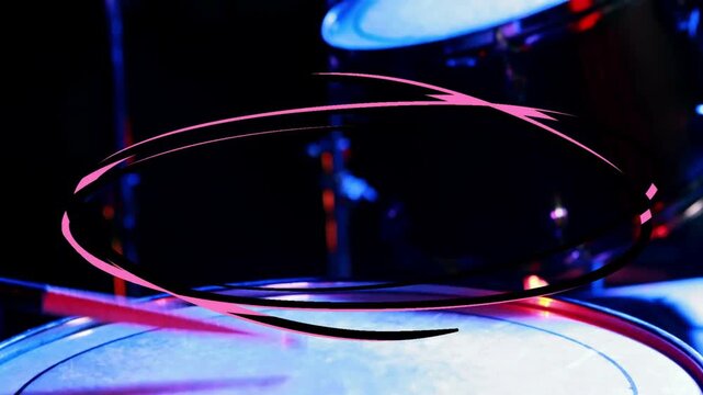 Vertical video: Animating snare head with rings on stage, sticks striking cymbal, visualizing beat
