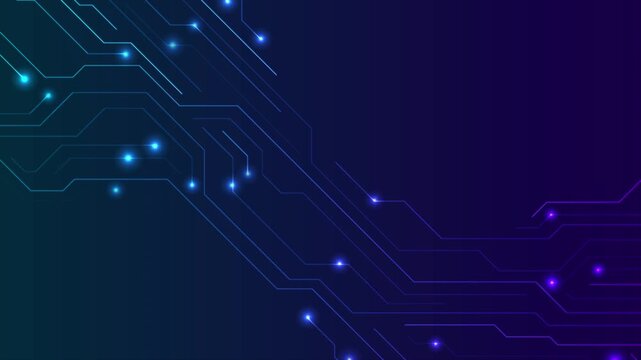 Abstract blue and ultraviolet glowing circuit board lines technology background. Futuristic computer chip motion design. Seamless loop. Video animation Ultra HD 4K 3840x2160