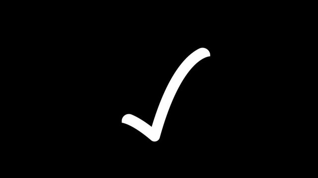 white approved icon, right check mark 4k overlay, select tick mark animation, confirm, success , approved, yes icon signs, right mark icon. check box animation, cheek mark black Background