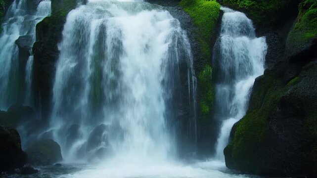 Crystal Clear Waterfall Cascading Down Rocky Cliff &mdash; Nature's Power and Beauty