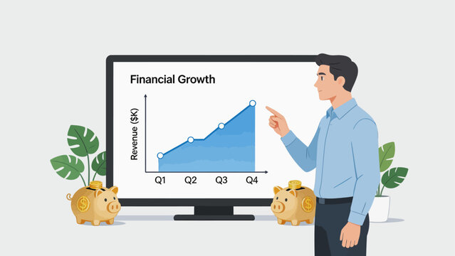 Man presenting financial growth chart