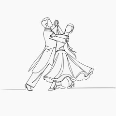 Fototapeta premium Couple dancing a waltz in elegant attire on a plain background, sport concept 
