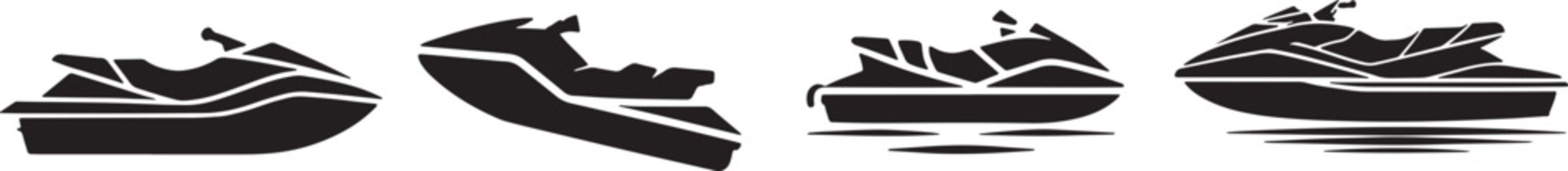 Set of Four Stylized Personal Watercraft Icons Vector Illustration for Summer Sport Concepts