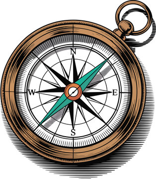 Vintage compass, navigation tool, directional icon, travel symbol