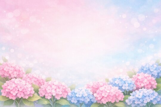 紫陽花と雨の梅雨背景素材 / Hydrangea Rain Background