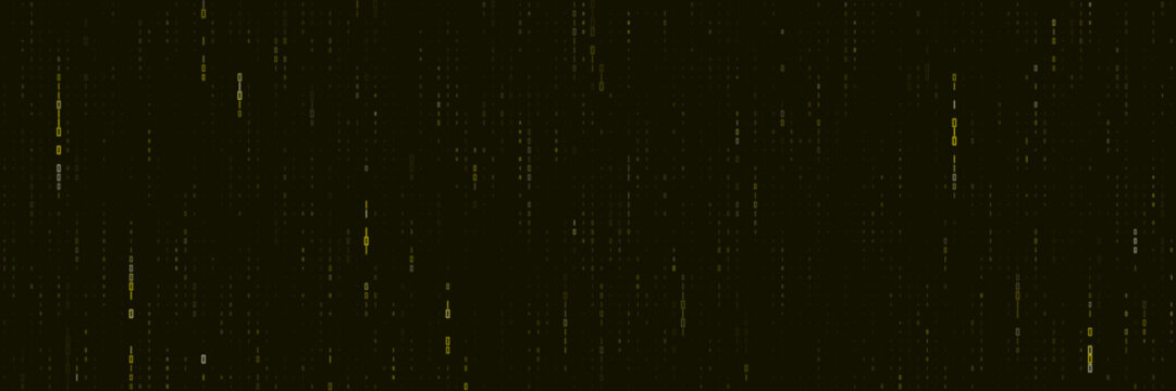 Secure Blockchain Ledger Data Stream with Golden Binary Code Falling on Black Background
