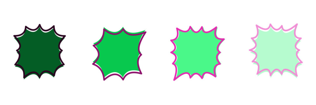 Eco conscious comic book style product labels and green starburst callouts for marketing