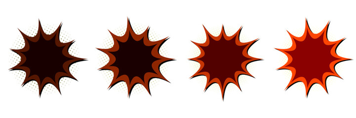 Retro Comic Book Explosion Bubbles, Vintage Superhero Action Speech Clouds © SimpleDesignStudio