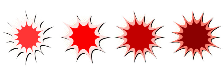 Red retro comic book starburst explosion graphics for manga sound effects and action stickers © SimpleDesignStudio