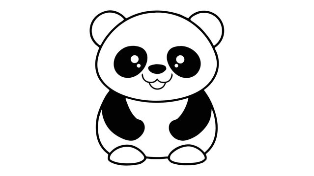 Black and white cartoon panda bear sitting with big eyes and a happy expression.