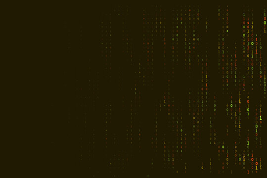 Abstract binary code digital rain representing encrypted data stream and cybersecurity