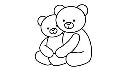 Obraz premium Cute hand drawn teddy bear couple sitting together in simple line art style.