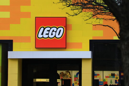 LEGO toy storefront. Lego was founded by Ole Kirk Christiansen in Denmark.
