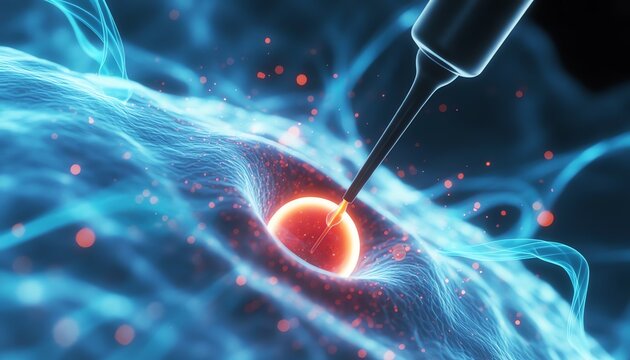 Microscopic View In Vitro Fertilization Needle Injecting Cell For Reproductive Science Technology Biotechnology Medical Research