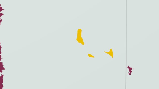 Comoros map. Animated zoom into the country on the Globe in Pale Mint Dark Pink color palette. Country logo animation with round text and airplanes. Map with meridians, parallels. Classic video.