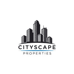Fototapeta premium Cityscape Properties Logo Design Featuring Modern Skyscrapers.