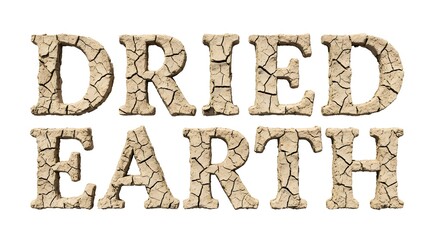 Naklejka premium Dried Earth Typography: A visual representation of environmental distress, featuring the words Dried Earth crafted with a texture of parched, cracked earth.