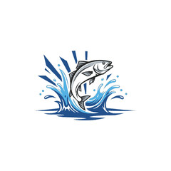 Obraz premium Leaping Salmon Fish Illustration in Water Splash.
