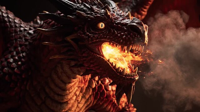 Fiery Dragon's Breath A Majestic Creature Exhaling Flames in a Dramatic Close-Up, Evoking Power and Mythical Fantasy