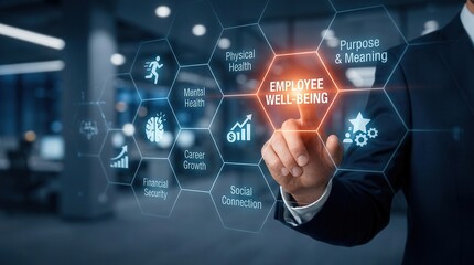 Fototapeta premium Promoting comprehensive employee wellbeing, including physical, mental, and emotional health, through effective benefits and satisfaction programs.