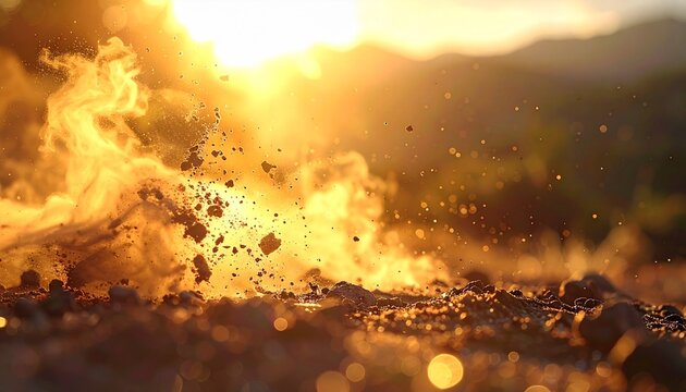 Flames rising from burning embers outdoors.