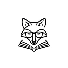 Fototapeta premium Clever Fox Wearing Glasses Reading an Open Book Logo.