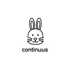 Fototapeta premium Minimalist line art logo of a cute bunny face with the word continuus.
