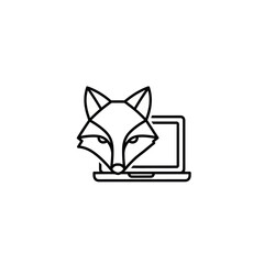 Fototapeta premium Fox Head Emerging from Laptop Screen Icon.