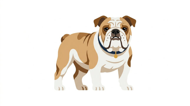 British Bulldog Standing Isolated on White Background Vector Illustratio