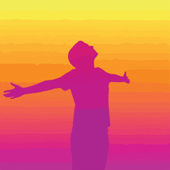 Fototapeta premium A person silhouette with open arms against a gradient sky background