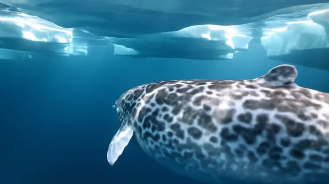 Narwhal Swimming Under Ice with its Iconic Tusk