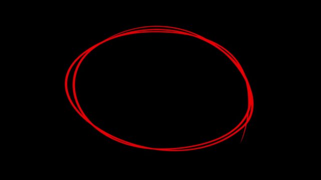 Animated red circle drawn, red marker pen style, doodle red circle marker and underline stroke, Red Circle Highlighter Scribble Animation on transparent background.
