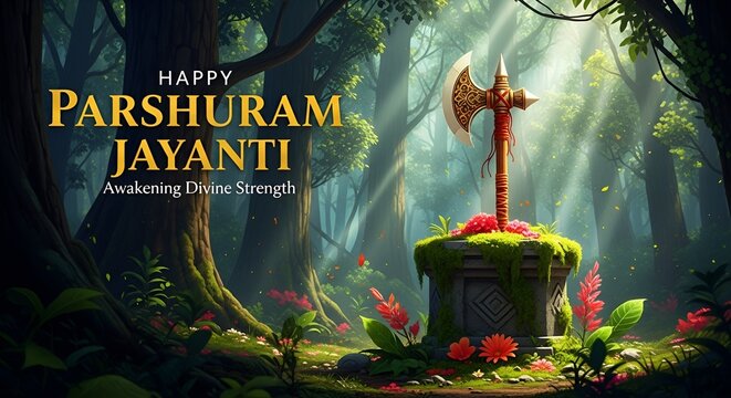 Parshuram jayanti celebration divine strength concept hindu mythology spirituality in nature ancient warrior with sword