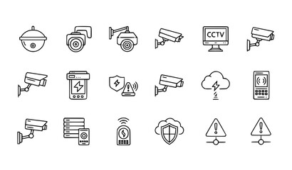 Fototapeta premium Premium CCTV surveillance line icon set security camera outline vector symbols