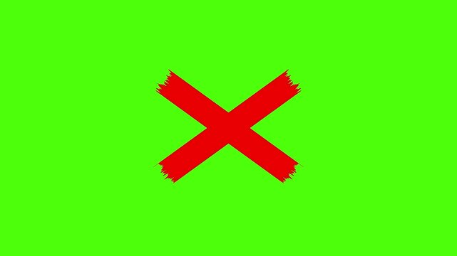 cross mark animation green screen, Wrong Symbol in Motion graphic, red cross mark icon brushstroke animation Transparent background. Red X letter, Prohibition. Error. Wrong marker,