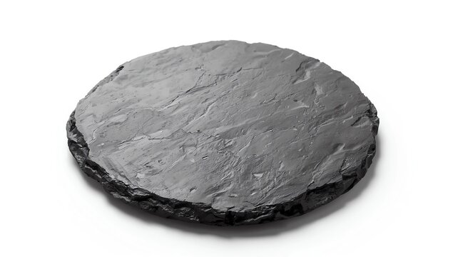 Round stone black plate for food serving isolated at white background