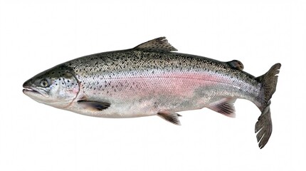 Obraz premium A detailed side view of a fresh rainbow trout showing its distinct spotted pattern and body shape
