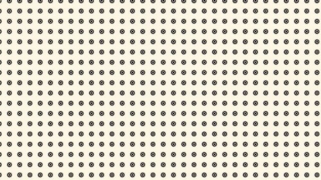 Seamless loop animation of rotating black gears pattern on cream background.