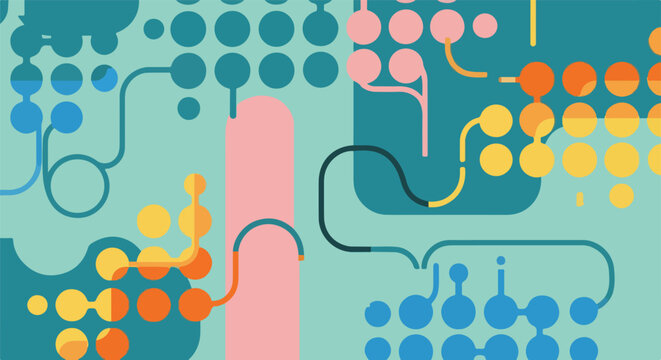 An abstract design featuring interconnected colorful circles and lines