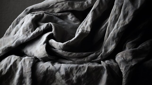 Wrinkled fabric texture closeup monochrome.