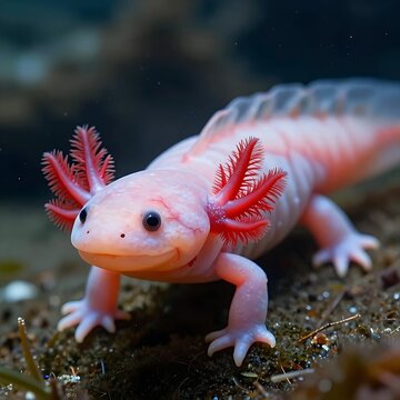 Olm Salamander With Red Feathered Gills in Dark Underground Aquatic Habitat