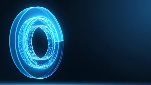 A glowing blue digital copyright symbol made of light particles represents intellectual property protection